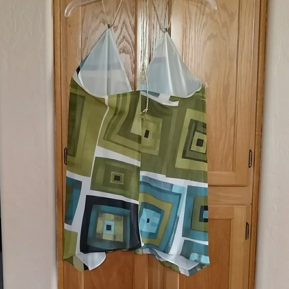 Green black and blue geometric halter top large - Picture 2 of 4